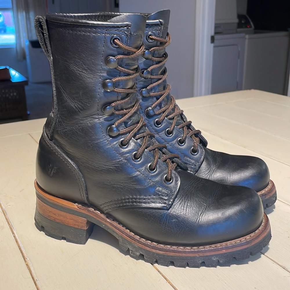 Frye Black Leather Logger Boots - Picture 3 of 10